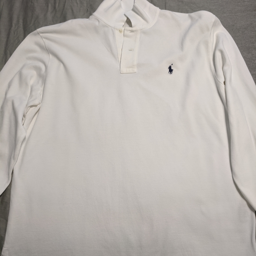 Polo long sleeve polo white shirt navy logo size L